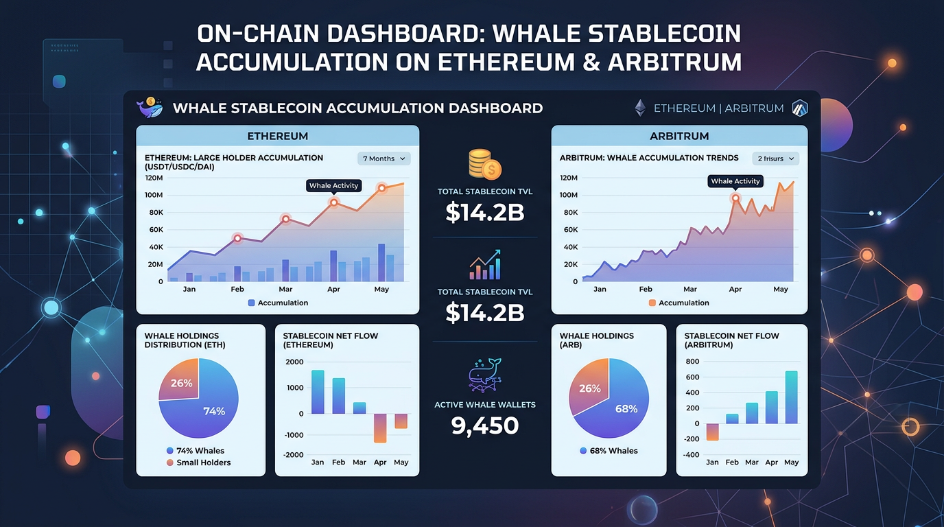 On-chain dashboard showing whale stablecoin accumulation patterns on Ethereum and Arbitrum networks